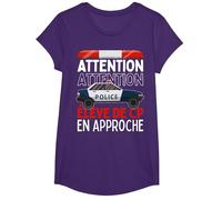 Premier Jour d'école Élève de CP en Approche Voiture Police T-Shirt, Fille, Violet, L