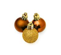 Premier Lot de 24 boules de Noël caramel de 3 cm - Décorations incassables avec paillettes, motifs mats et brillants