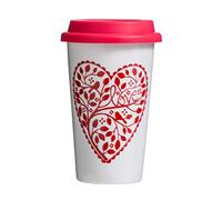 Premier Mésange Isotherme Eco Tasse de Voyage avec Couvercle en Porcelaine, Silicone, Rouge, 330 ML