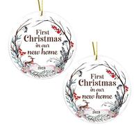 Premier Noël dans Notre Nouvelle Maison 2023 3inch Ornement de Noël Rustique Double Face en Bois Suspendu Rond