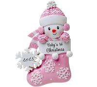 Premier Noël décorations de Noël personnalisées suspendues Mignonnes Rose Snowflake Baby's First Christmas Bauble avec nom Snowflake Babys First Christmas Stocking for