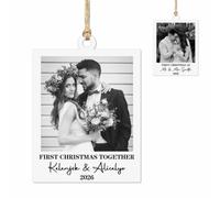 Premier Noël ensemble - Décoration de Noël plate 2D avec nom 2026 - Décoration romantique à suspendre avec photo pour jeunes mariés - Décoration de mariage personnalisée - Cadeau personnalisé pour