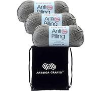Premier Pelote de laine à tricoter anti-boulochage Everyday DK Solids Dove 1107-27 (3 écheveaux) Même teinture DK Light Worsted #3 Soft 100% anti-boulochage Acrylique avec 1 sac Artsiga Craft