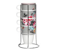 PREMIER Pippa Lot de 4 Tasses empilables avec souin métal, New Bone China/Acier Inoxydable, Multicolore