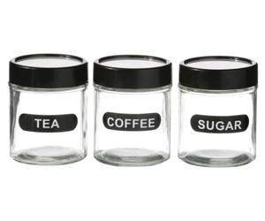 Premier Pot à thé, café et sucre Couvercle noir Rond Verre 10 cm x 12,5 cm Lot de 3