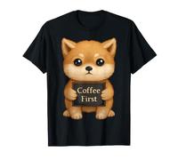 Premier Signe de Chien Shiba Inu Tenant Un café T-Shirt
