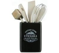 Premier Housewares Pot à ustensiles 0721924 Vintage Home avec ustensiles en céramique Noir