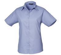 Premier Workwear Ladies Short Sleeve Poplin, Blouse Femme, Blue (Mid Blue)-26