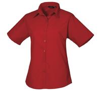 Premier Workwear Ladies Short Sleeve Poplin, Blouse Femme, Rouge-20
