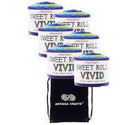 Premier Yarns Artsiga Sweet Roll Vivid Tetra 2100-04 Lot de 6 écheveaux de fil acrylique peigné pour crochet et tricot #4 avec 1 sac de loisirs créatifs
