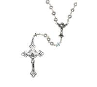 première communion Chapelet fabriqué avec des éléments de cristal Swarovski Blanc nacré