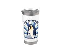 Première fête des pères pingouin mignon et bébé nouveau papa célébration Gobelet isotherme en acier inoxydable double paroi