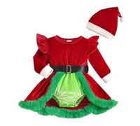 Première Tenue de Noël pour Bébé Fille - Combinaison en Velours Santa Claus avec Chapeau - Ensemble 2 Pièces 0-18 Mois - Idée Cadeau pour Fête et Photo de Nouveau-Né