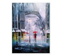 Premières neiges à Paris Poster de Olha Darchuk 50 x 70 cm Bleu Tableaux Décoration murale