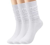Premillow Chaussettes molles pour femme, longues chaussettes d'hiver mi-cuisses froissées, chaussettes chaudes et douces pour femme, taille 38-45, blanc, taille unique
