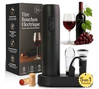 Premium 5 en 1 Tire Bouchon Electrique Rechargeable, Ouvre Bouteille Electrique Professionnel avec Station de Charge, Coupe-feuille, Bec Verseur Aérateur, Bouchon de vin, Câble USB - Noir