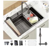 Premium Black Drop-in Kitchen Sink Station de travail 86 x 50 cm - Stainless Steel Topmount Single Bowl with Accessories for Efficient Cooking & Cleaning