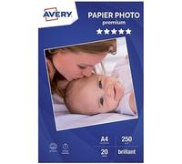 Avery – Papier photo A4 250/m² brillant – Jet d'encre, séchage instantané, FSC – 20 feuilles