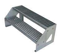 Premium Caillebotis acier Escalier à limon 2 Marches Autoportant Entièrement galvanisé - Dimensions (L x l x H) 44cm x 80cm x 38cm Résistant aux intempéries et protégé contre la corrosion