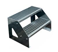 Premium Caillebotis Acier Escalier à Limon 2 Marches Autoportant Entièrement galvanisé - Dimensions (L x l x H) 44cm x 120cm x 38cm Résistant aux intempéries et protégé Contre la Corrosion