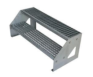 Premium Caillebotis Acier Escalier à Limon 2 Marches Autoportant Entièrement galvanisé - Dimensions (L x l x H) 44cm x 60cm x 38cm Résistant aux intempéries et protégé Contre la Corrosion