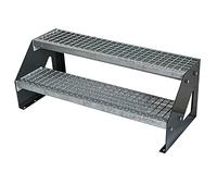 Premium Caillebotis acier Escalier à limon 2 Marches Autoportant Entièrement galvanisé et Anthracite Limons revêtus de poudre - Dimensions (L x l x H) 44cm x 80cm x 38cm