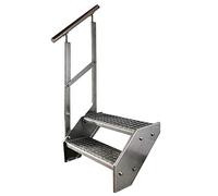 Premium Caillebotis acier Escalier à limon 2 Marches Entièrement galvanisé avec garde-corps à gauche - Dimensions (L x l x H) 44cm x 100cm x 38cm