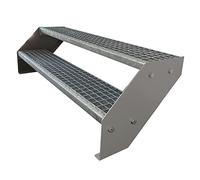 Premium Caillebotis acier Escalier à limon 2 Marches Entièrement galvanisé et Argenté Limons revêtus de poudre - Dimensions (L x l x H) 44cm x 100cm x 38cm