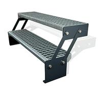 Premium Caillebotis acier Escalier à limon 2 Marches Réglable Entièrement galvanisé et Anthracite Limons revêtus de poudre Largeur 80cm x Hauteur Réglable 30-43 cm