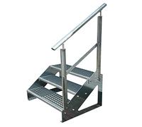 Premium Caillebotis acier Escalier à limon 3 Marches Autoportant Entièrement galvanisé avec garde-corps à droite - Dimensions (L x l x H) 63cm x 120cm x 57cm
