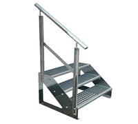 Premium Caillebotis acier Escalier à limon 3 Marches Autoportant Entièrement galvanisé avec garde-corps à gauche - Dimensions (L x l x H) 63cm x 120cm x 57cm