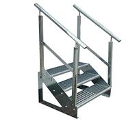 Premium Caillebotis acier Escalier à limon 3 Marches Autoportant Entièrement galvanisé avec garde-corps des deux côtés - Dimensions (L x l x H) 63cm x 80cm x 57cm