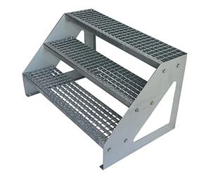 Premium Caillebotis acier Escalier à limon 3 Marches Autoportant Entièrement galvanisé - Dimensions (L x l x H) 63cm x 60cm x 57cm Résistant aux intempéries et protégé contre la corrosion