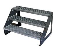 Premium Caillebotis Acier Escalier à Limon 3 Marches Autoportant Entièrement galvanisé et Anthracite Limons revêtus de Poudre - Dimensions (L x l x H) 63cm x 100cm x 57cm