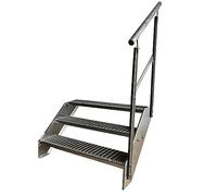 Premium Caillebotis acier Escalier à limon 3 Marches Entièrement galvanisé avec garde-corps à droite - Dimensions (L x l x H) 63cm x 100cm x 57cm