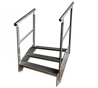 Premium Caillebotis acier Escalier à limon 3 Marches Entièrement galvanisé avec garde-corps des deux côtés - Dimensions (L x l x H) 63cm x 120cm x 57cm