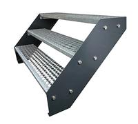 Premium Caillebotis acier Escalier à limon 3 Marches Entièrement galvanisé et Anthracite Limons revêtus de poudre - Dimensions (L x l x H) 63cm x 140cm x 57cm