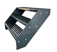 Premium Caillebotis acier Escalier à limon 3 Marches Entièrement galvanisé et Anthracite Revêtu par poudre - Dimensions (L x l x H) 63cm x 80cm x 57cm