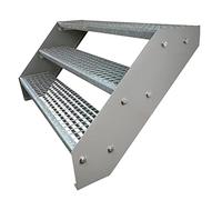 Premium Caillebotis acier Escalier à limon 3 Marches Entièrement galvanisé et Argenté Limons revêtus de poudre - Dimensions (L x l x H) 63cm x 120cm x 57cm