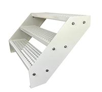 Premium Caillebotis acier Escalier à limon 3 Marches Entièrement galvanisé et Blanc Revêtu par poudre - Dimensions (L x l x H) 63cm x 80cm x 57cm