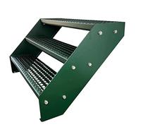 Premium Caillebotis acier Escalier à limon 3 Marches Entièrement galvanisé et Vert Revêtu par poudre - Dimensions (L x l x H) 63cm x 80cm x 57cm