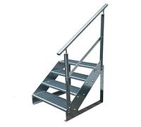 Premium Caillebotis acier Escalier à limon 4 Marches Autoportant Entièrement galvanisé avec garde-corps à droite - Dimensions (L x l x H) 82cm x 60cm x 76cm