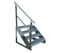 Premium Caillebotis acier Escalier à limon 4 Marches Autoportant Entièrement galvanisé avec garde-corps à gauche - Dimensions (L x l x H) 82cm x 120cm x 76cm