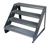Premium Caillebotis acier Escalier à limon 4 Marches Autoportant Entièrement galvanisé et Anthracite Limons revêtus de poudre - Dimensions (L x l x H) 82cm x 100cm x 76cm