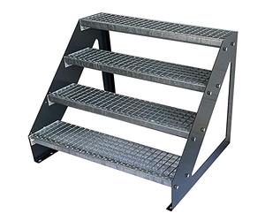 Premium Caillebotis acier Escalier à limon 4 Marches Autoportant Entièrement galvanisé et Anthracite Limons revêtus de poudre - Dimensions (L x l x H) 82cm x 100cm x 76cm