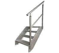 Premium Caillebotis acier Escalier à limon 4 Marches Entièrement galvanisé avec garde-corps à droite - Dimensions (L x l x H) 82cm x 100cm x 76cm