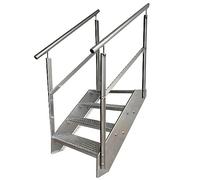 Premium Caillebotis acier Escalier à limon 4 Marches Entièrement galvanisé avec garde-corps des deux côtés - Dimensions (L x l x H) 82cm x 100cm x 76cm