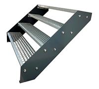 Premium Caillebotis acier Escalier à limon 4 Marches Entièrement galvanisé et Anthracite Limons revêtus de poudre - Dimensions (L x l x H) 82cm x 140cm x 76cm