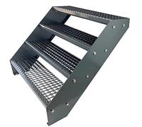 Premium Caillebotis acier Escalier à limon 4 Marches Entièrement galvanisé et Anthracite Revêtu par poudre - Dimensions (L x l x H) 82cm x 80cm x 76cm