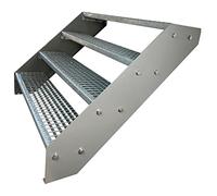 Premium Caillebotis acier Escalier à limon 4 Marches Entièrement galvanisé et Argenté Limons revêtus de poudre - Dimensions (L x l x H) 82cm x 100cm x 76cm